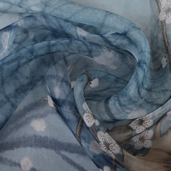 BYSIFA| Pilka Mėlyna Šilko skara Skara Spausdinti Kinų Stiliaus Moteris Elegantiška, Ilgi Šalikai, Apsiaustas Vasaros Paplūdimio Skara Danga-ups